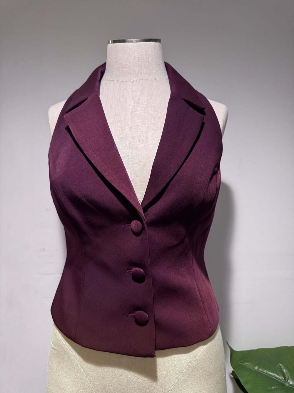 MESHKi Burgundy Halter Blazer Vest Button Front Collared Size XS